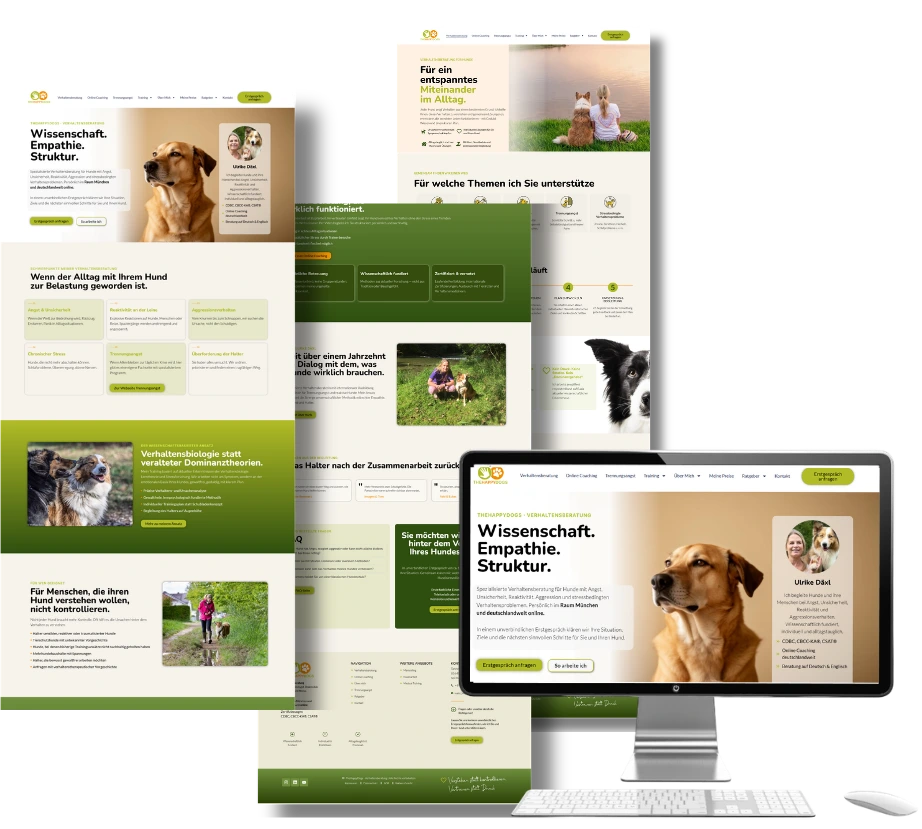 Mehrere Ansichten der neu gestalteten Website von TheHappyDogs